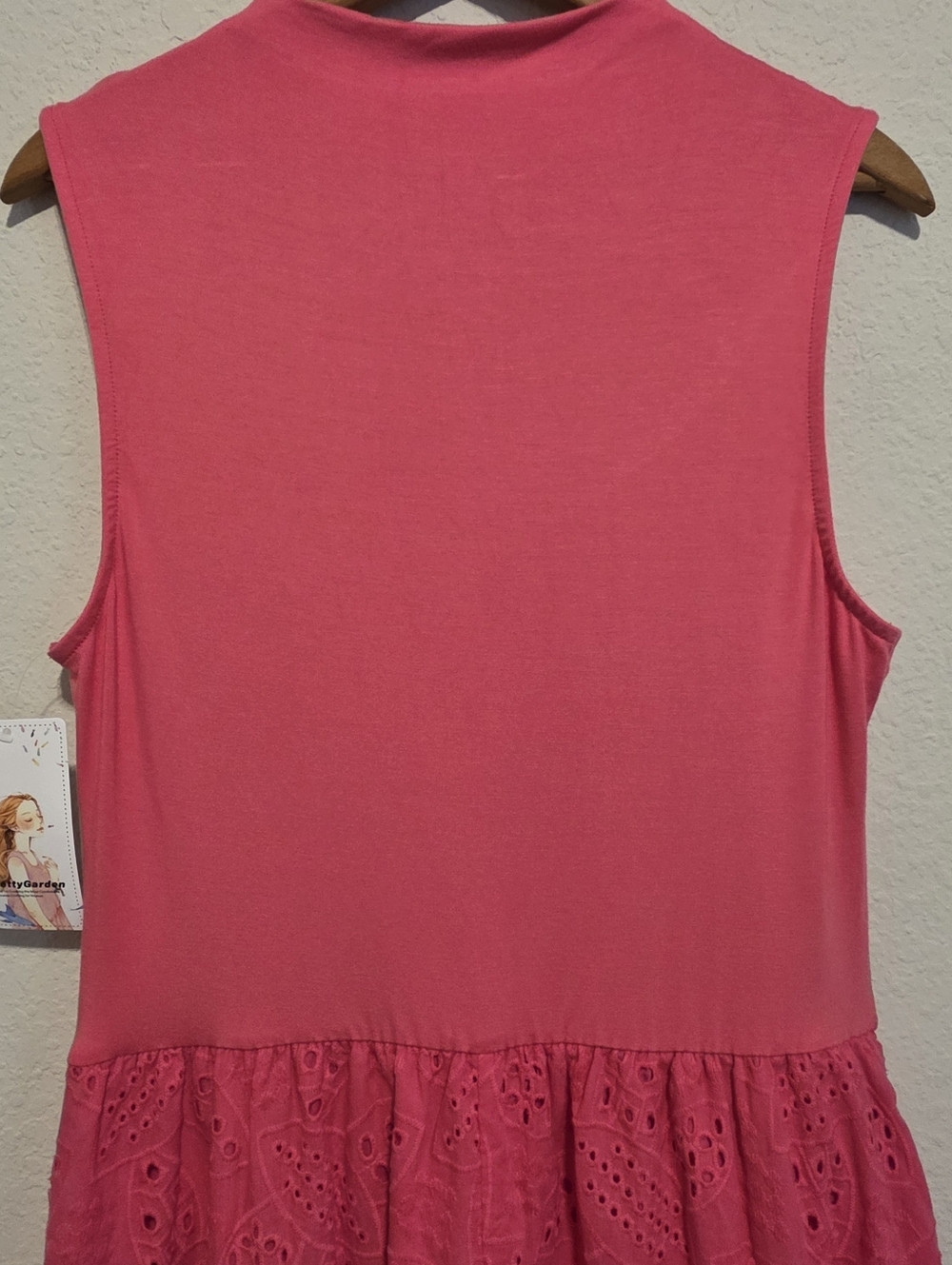 NWT Pretty Garden Hot Pink Eyelet Tiered Dress Ruched Tank Sleeveless Maxi Large - Picture 7 of 13
